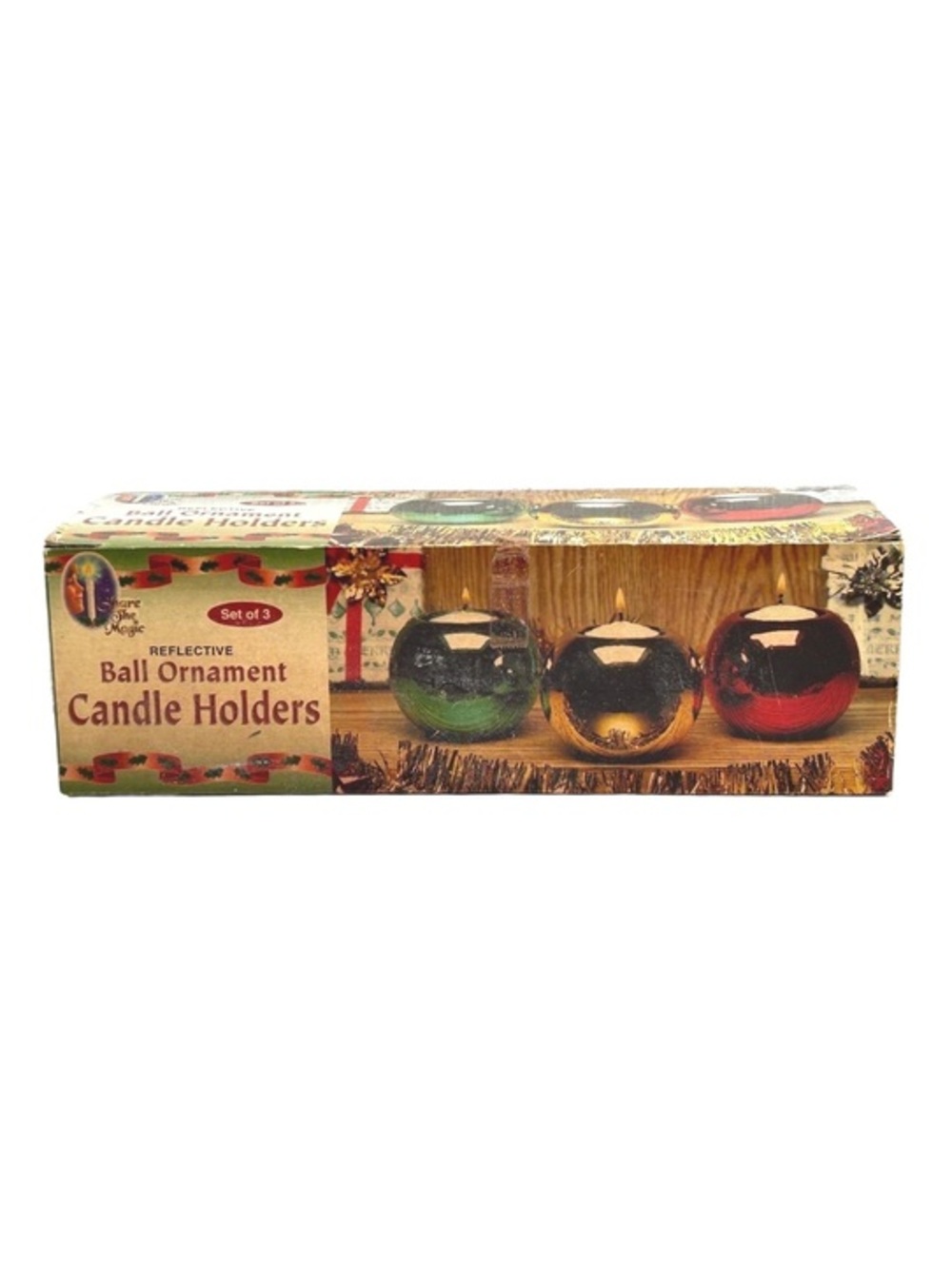 Set of Three Reflective Christmas Ornament Votive Candle Holders
